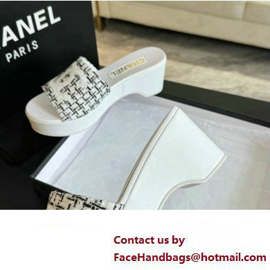 Chanel Tweed  &  Patent Calfskin Mules G45555 Gray 2024